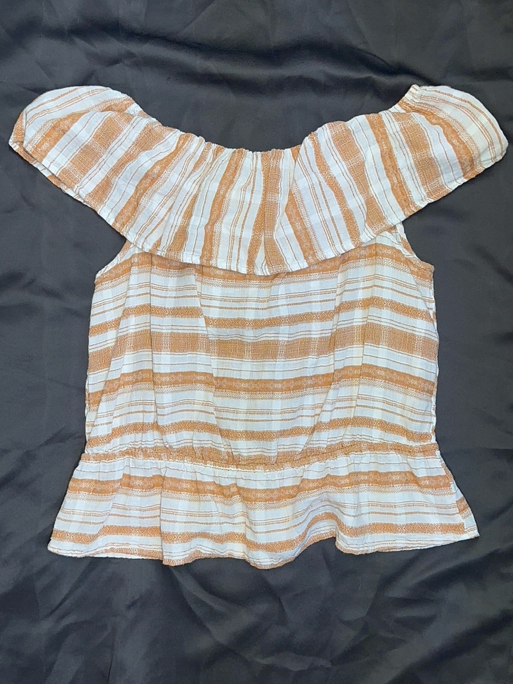 Wrangler Retro Off Shoulder Blouse Women’s Large Tan White Striped Cotton linen - Picture 5 of 7